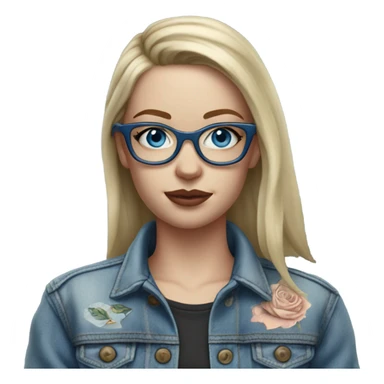 Hyper Realistic pale beautiful tattooed 3D woman with glasses and blue eyes wearing denim jacket sticker