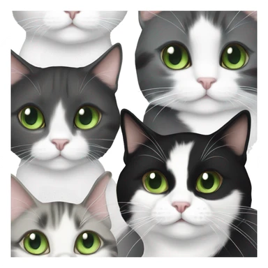 gray and white tuxedo cat with green eyes playing with long hair brown black and white calico cat with green eyes sticker