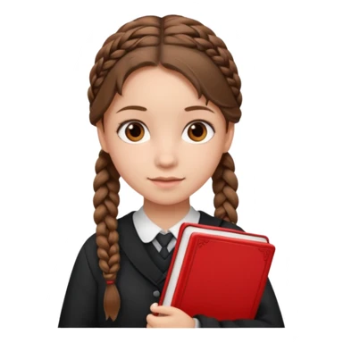 brown braid hair girl kid, student, black gile, red book sticker