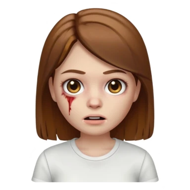 Memoji Zombie Girl with brown straight hair and basic white shirt On sticker