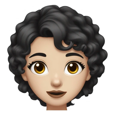 Pale girl,Black wavy hair and silk,dark brown eyes with korean eye liner,cat eye,mature,black short crop top, sticker