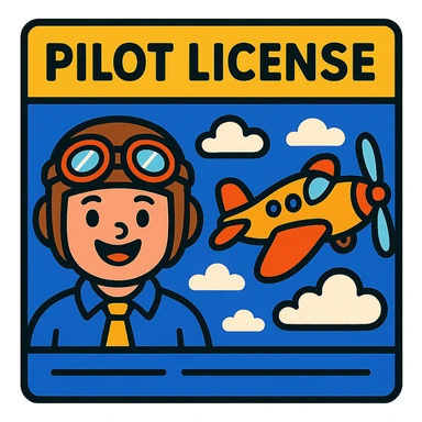 playful pilot license design with cartoon airplane and clouds sticker