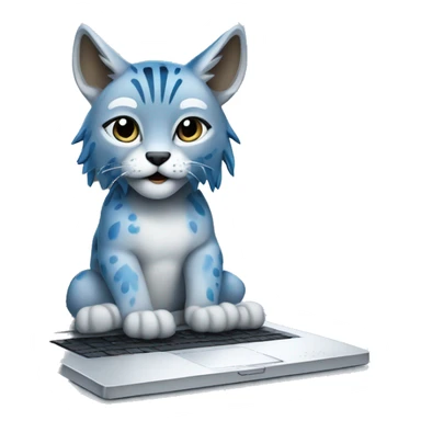 A blue lynx with a laptop sticker