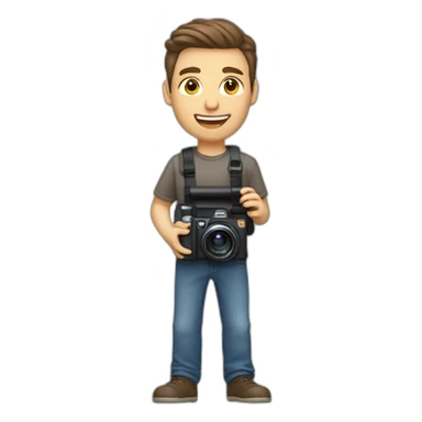 Male Photographer shaved Caucasian wavy hair brunette holding camera sticker