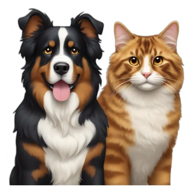 A Bernese dog next to A tortoiseshell cat without white sticker