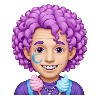 very colorful puffy violet curly haired man made out of cotton candy wearing teeth-braces and excessive face tattoos just face  sticker