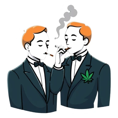 Two men in tuxedos smoking cannabis at a wedding party sticker