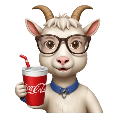 Goat woth glasses drinking lean from a white double cup with a coca-cola logo sticker