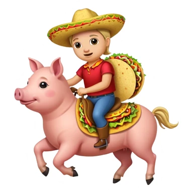 pig riding a horse with a taco sticker