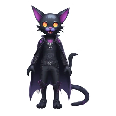   cool edgy kawaii ethereal dark-punk-themed animal vampiric cat-hybrid Fakemon with fangs and bat-wing-ears with a collar full body sticker