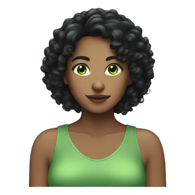 woman black curly long hair and green eyes sticker
