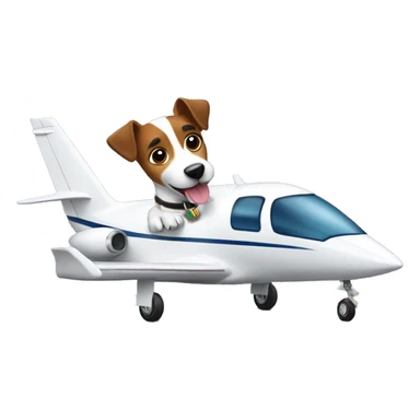 a jack russel driving a white private jet sticker
