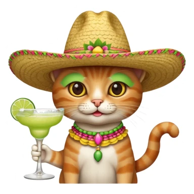 cat with sombrero and margarita sticker