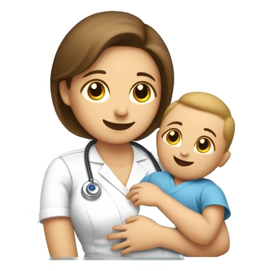 "Emoji of a male nurse explaining breastfeeding benefits to a new mother holding a baby" sticker