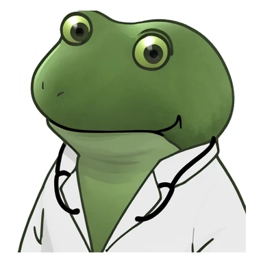bufo frog, doctor's coat, sad eyes, looking at camera sticker