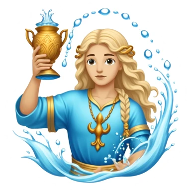 The zodiac symbol Aquarius. A mystical and beautiful water bearer, holding and pouring water from a large, intricate, and arcane vase into the sea sticker