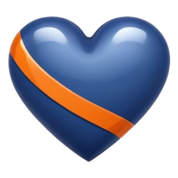 Glossy, sporty dark blue heart with diagonal white and orange athletic stripes going down one side sticker
