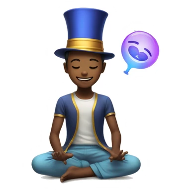 A happy kid meditating with a magician hat sticker