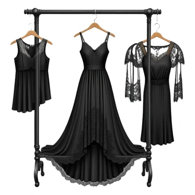 clothing rack with an elegant black dress hanging on it sticker