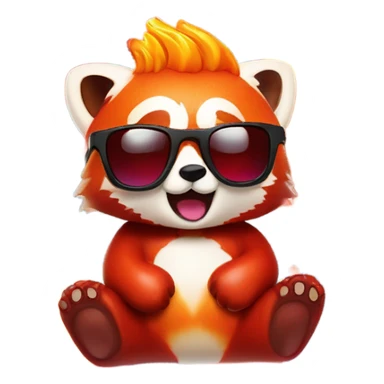 A red panda-shaped gummy bear with sunglasses engulfed in flames. sticker