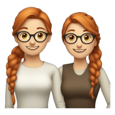 two nordic women designers being jolly, one with reddish hair, a ponytail and no glasses and the other with dark brown, no ponytail and glasses sticker