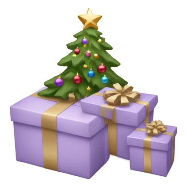 light purple Christmas gifts under a beige tree sticker