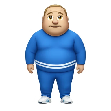 fat man in blue sweatsuit with white stripe using apple vision pro sticker