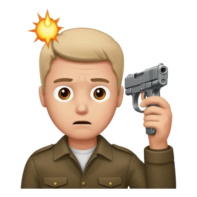 Man aiming a gun to his head looking sorry sticker