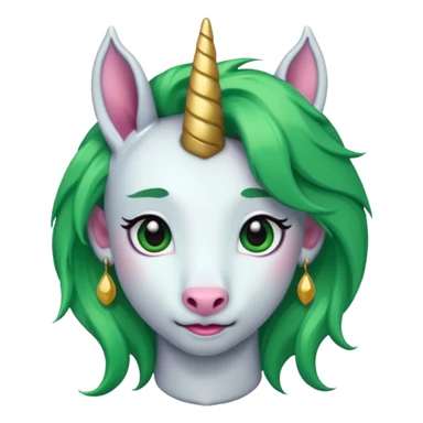 unicorn with green hair and big earrings looking into camera sticker