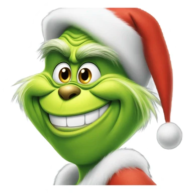 The grinch with a Santa hat and a big grin sticker