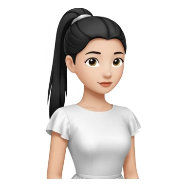 floating black sleek ponytail above white dress with white sleeves, no head or face, elegant simple sticker