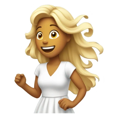 smiling girl in white dress singing hair blowing in the wind sticker