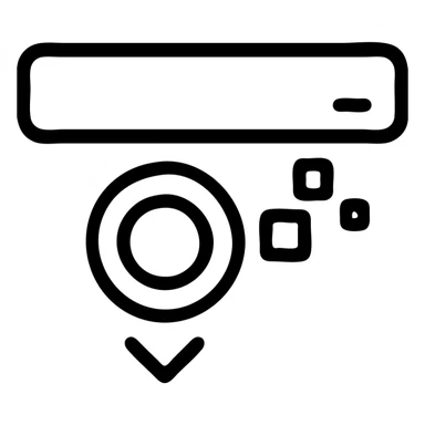 dropdown icon with a camera lens and digital pixels, suggesting image generation, minimal vector style sticker