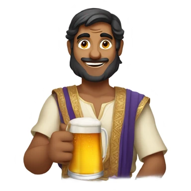 Indian man in a bar wearing an aladdin costume with beer  sticker