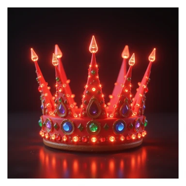 realistic glowing red crown with colorful gems, soft glow, photorealistic sticker