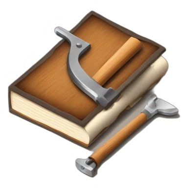 isometric thick BOOK with picture of wood, metal, welder, tools sticker