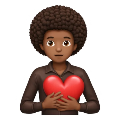 I want a black boy with chocolate skin and an afro holding a heart close to his chest as if to present it to someone he loves. sticker