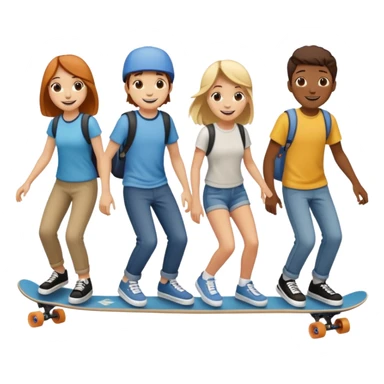 Four people no skin color on one long skateboard sticker
