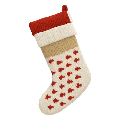 white and beige knit christmas stocking sticker