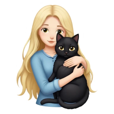 A long-haired girl hugs a black cat tightly sticker