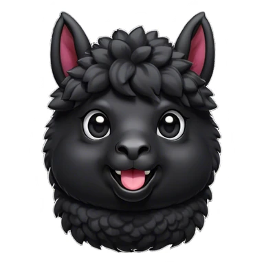 Cinematic Comical Black Alpaca Portrait Emoji, Head tilted dramatically with an exaggeratedly amused expression, featuring a striking jet-black fleece with playful texture, wide, expressive dark eyes filled with playful disbelief, Simplified yet hilariously expressive features, highly detailed, glowing with a slightly sassy glow, high shine, dramatic yet playful, stylized with an air of cheeky mischief, bright and endearing, soft glowing outline, capturing the essence of a spirited and over-the-top alpaca, so meme-worthy it feels like it could side-eye its way into internet fame instantly! sticker