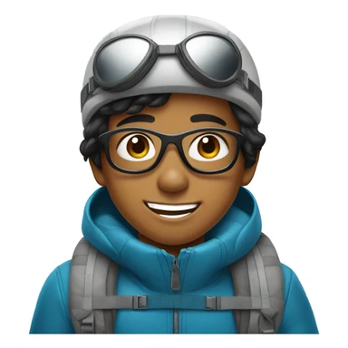 black hair smiling filipino boy with aviator glasses with skiing gear sticker