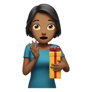 Scared woman holding a present with tears running down her face  sticker