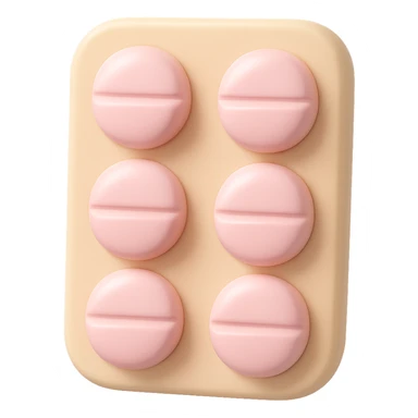 light pastel pink pills in a light beige blister pack, no background, vinyl figure 3D emoji style sticker