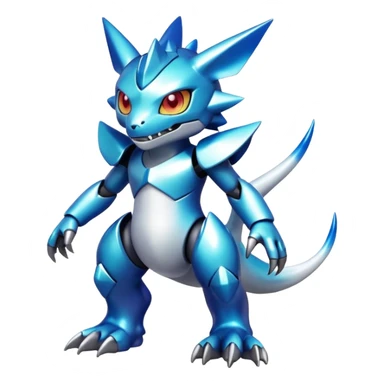white colorful metallic alloy gradient shiny glossy Fakémon-Digimon-creature-hybrid (full body) sticker