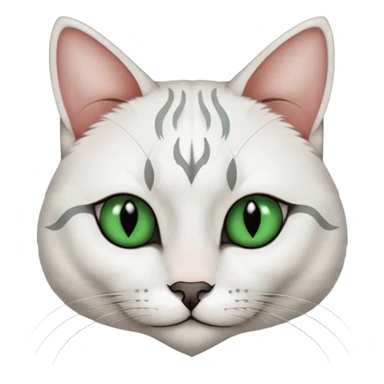 Haz una gata de ojos verdes la cara blanca con mancha negra en las orejas que agarra parte de la frente del lado der pero del iz va desde el ojo hasta la oreja la mancha, tiene la nariz negra en forma de corazón y todo lo que sobra de la cara, barbilla la nariz arriba y el lado de bigotes es blanca sticker