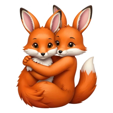 A fox hugs a brown bunny sticker