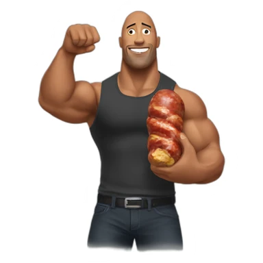 the rock holding a saussage sticker
