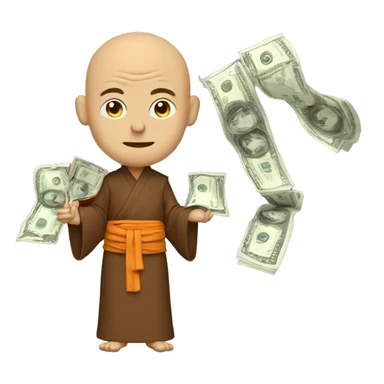 wise monk with money and financial debt sticker