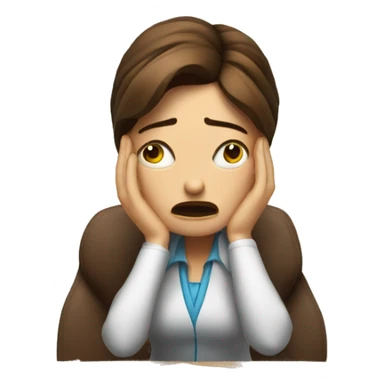 Stressed teacher with brown hair crying at her desk with lots of paperwork  sticker